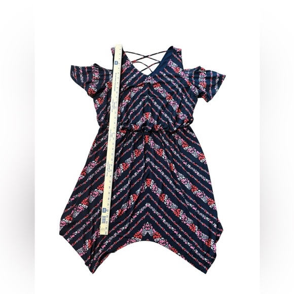 Maurice’s Cold Shoulder Navy Blue Pink Floral Midi Dress Shark bite Hem Sz 1X - Picture 5 of 7